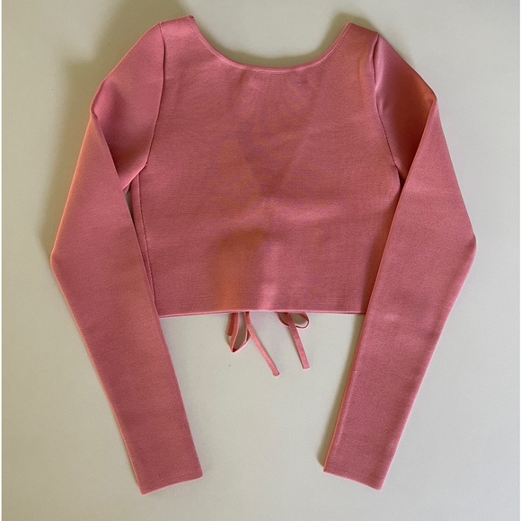 Alice + Olivia Tie Front Pink Crop Top - Picture 4 of 8